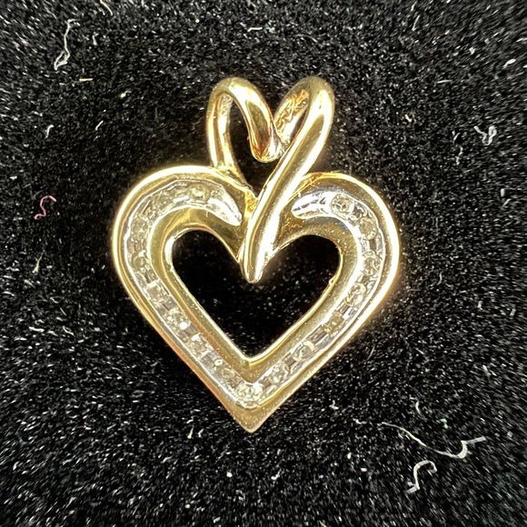 Diamond 10K Yellow Gold Heart Pendant - Picture 1 of 12